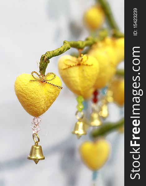 Gold heart with bell for christmas tree
