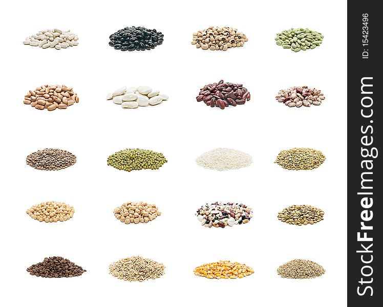 Seed collection on white background