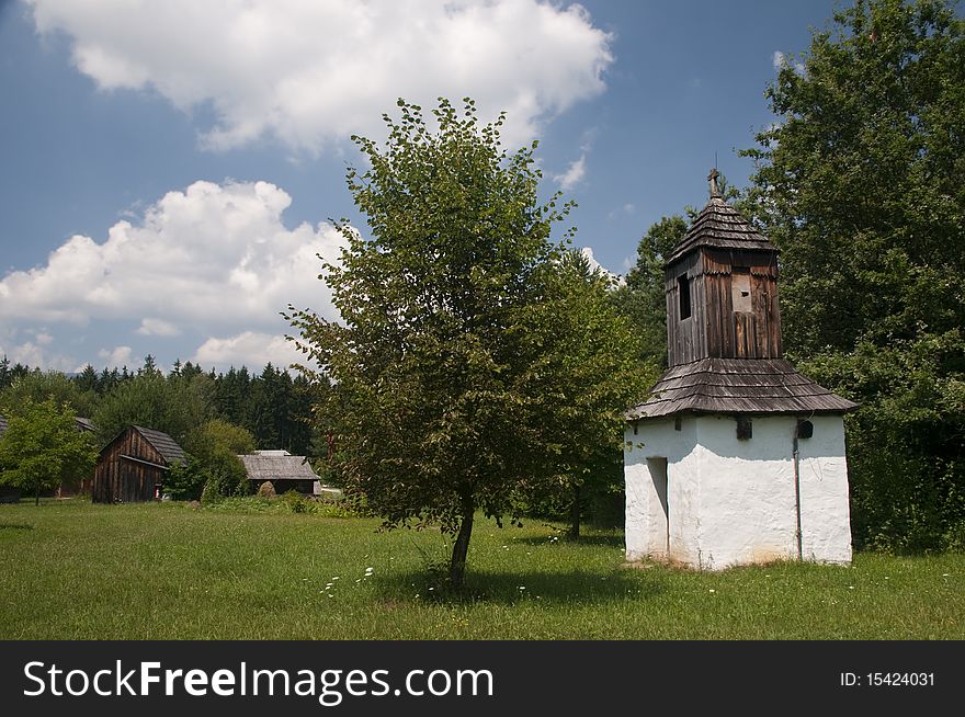 Traditional wooden campanile in slovak rural village. Traditional wooden campanile in slovak rural village