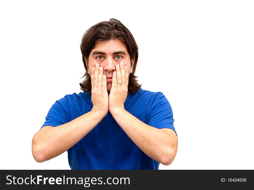 Young man with surprised facial expression. Young man with surprised facial expression