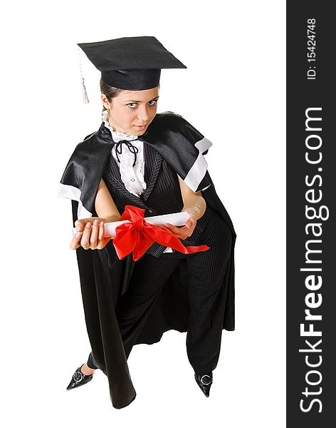 Cute Graduation Student Holding a Certificate. Cute Graduation Student Holding a Certificate