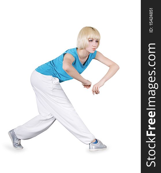 Girl dancing hip-hop over white