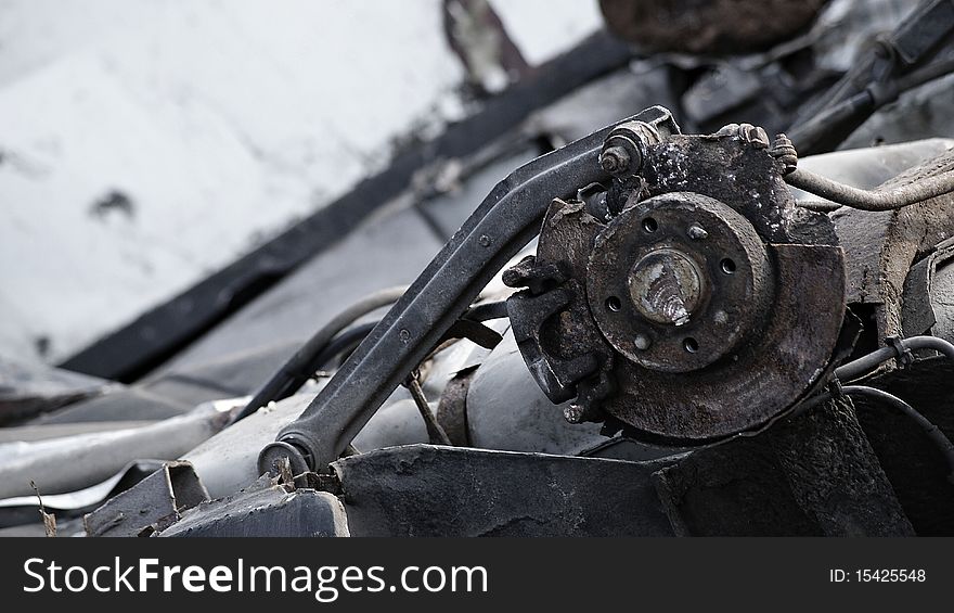 Piece of wrecked car on dumping ground in Radom