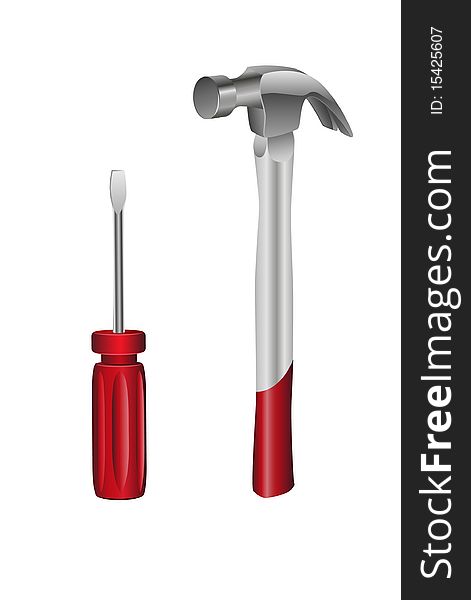 Hammer and screw-driver on white background. Hammer and screw-driver on white background.