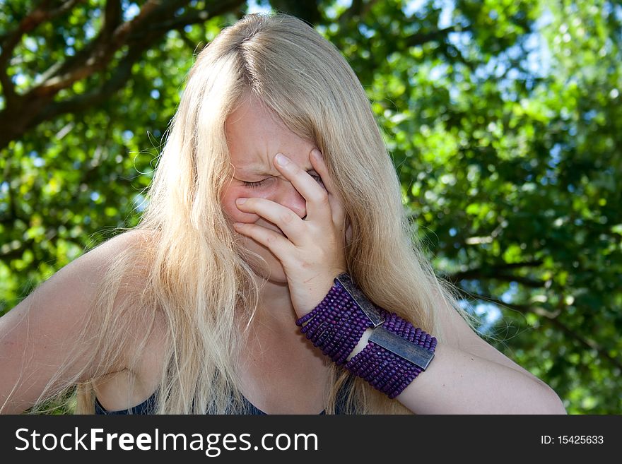 Young woman cries