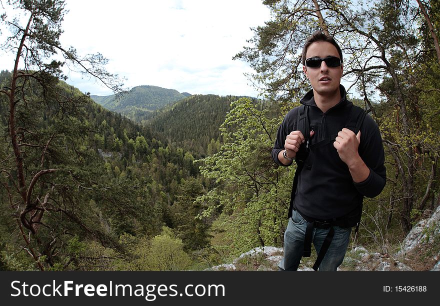 Young man hiking