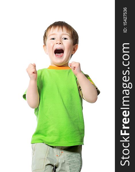 Shot of a shouting little boy. Isolated over white background. Shot of a shouting little boy. Isolated over white background.