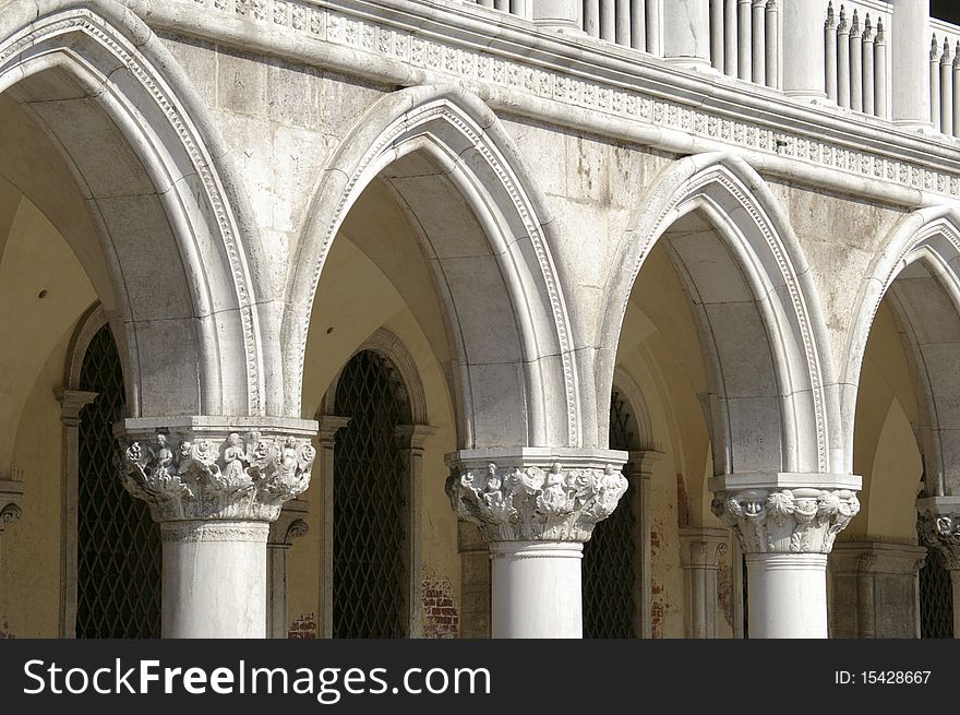 Marble Columns At Doge Palace In Venice