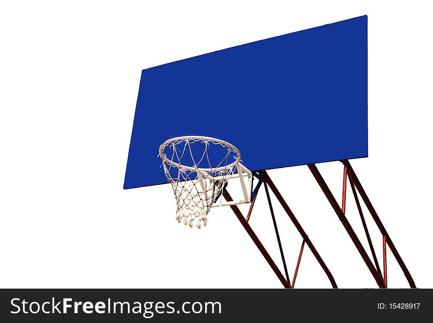 A blue billboard with basket