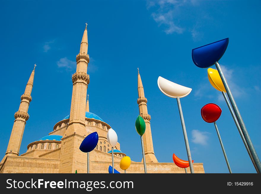 Al Amine mosque in beirut with ramdan  decoration