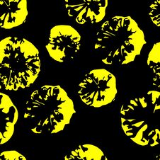 Seamless Monochrome Pattern. Abstract Background. Lemon Imprint. Decorative Print Of Yellow Lemons On A Black Background Royalty Free Stock Images