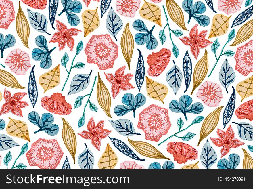 Colorful floral pattern in watercolor. Full frame