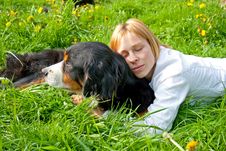 Lady And Dog Dreaming Royalty Free Stock Image
