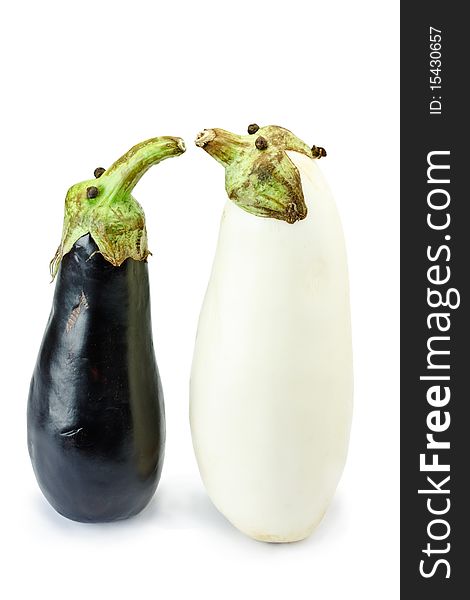 Black And White Eggplants As Funny Puppets