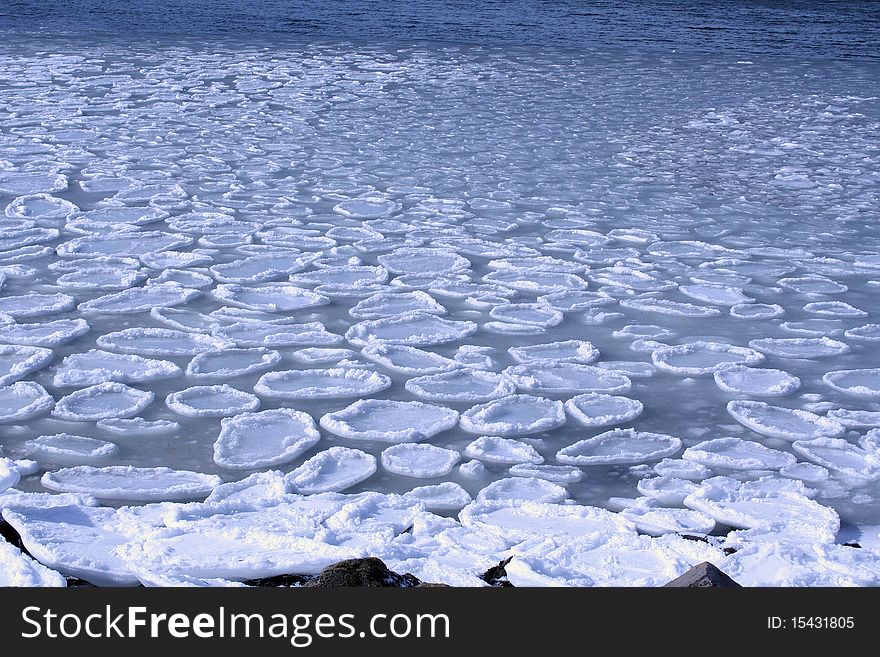 Ice circles on the water