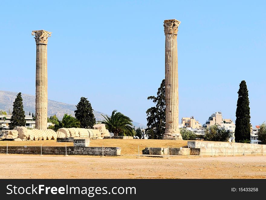 The temple of Olympian Zeus in Athens, Greece. The temple of Olympian Zeus in Athens, Greece