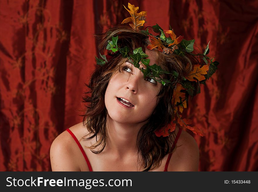 Fairy girl with ivy hair looking curious and happy