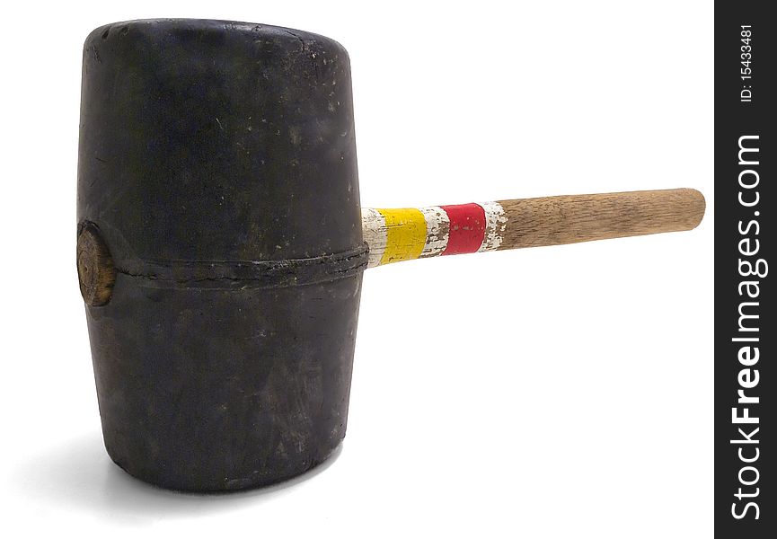 Old Rubber Mallet with a wooden handle on a white background