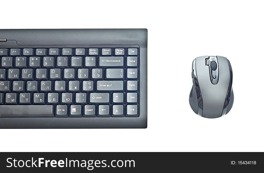 Black pc keyboard and mouse isolated on white. Black pc keyboard and mouse isolated on white