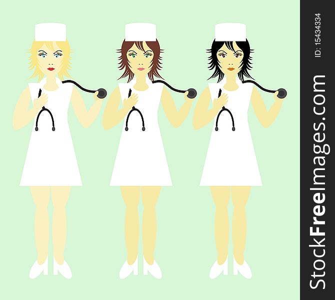 Three nurses with stethoscopes