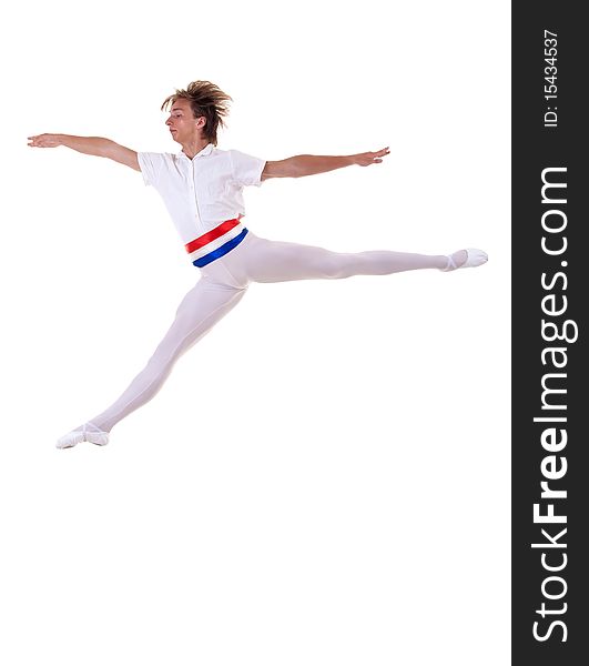 Ballet man jumping on a white background