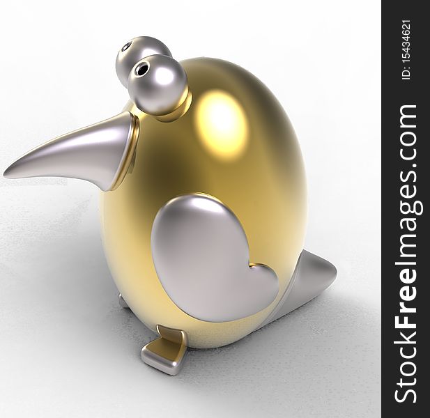 A 3d render of gold ans silver bird. A 3d render of gold ans silver bird