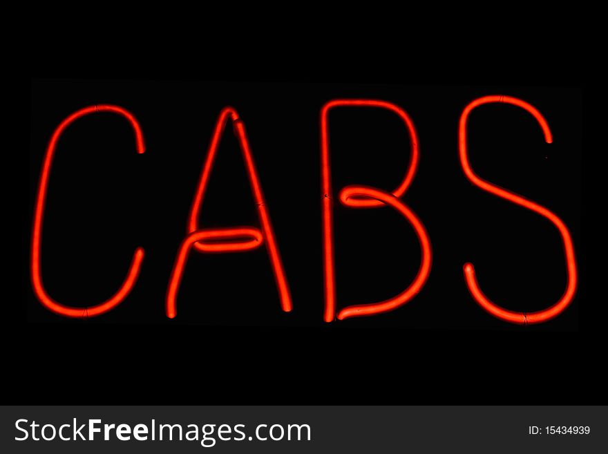 Red neon sign of the word 'CABS' on a black background. Red neon sign of the word 'CABS' on a black background.