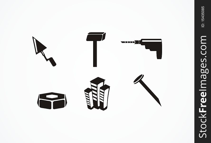 Vector icon set of construction tools and objects. Vector icon set of construction tools and objects