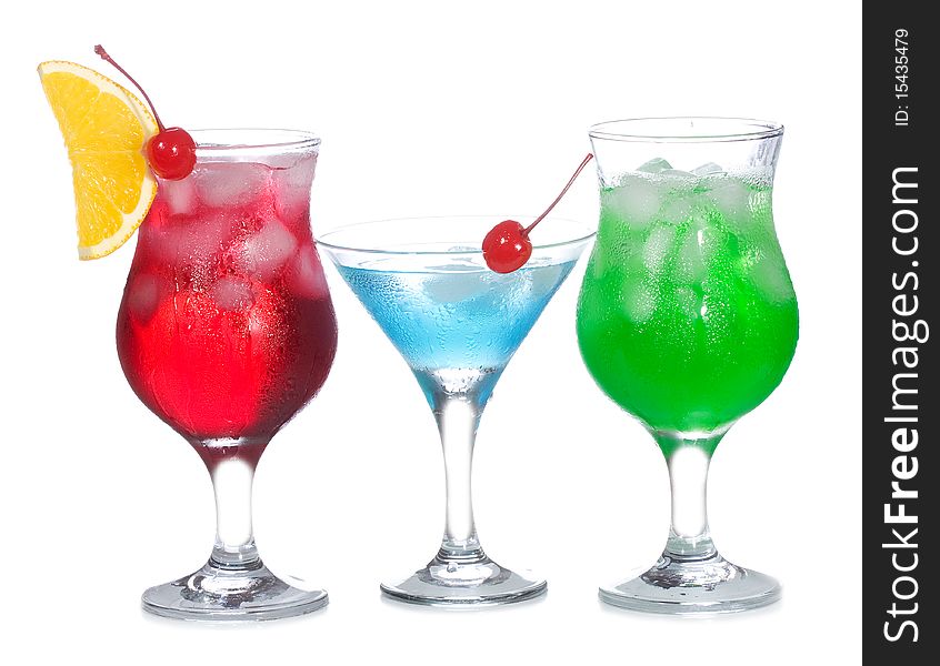 Cocktails with fruits on white background