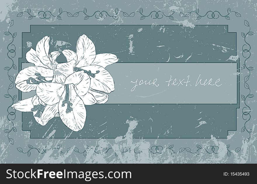 Grunge banner with lilium and floral frame