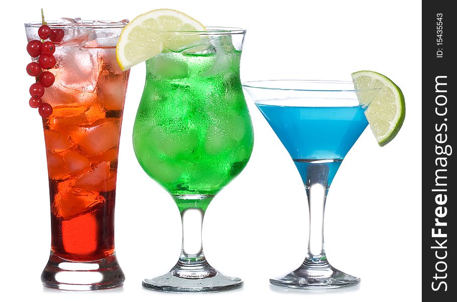 Alcohol cocktails on white background