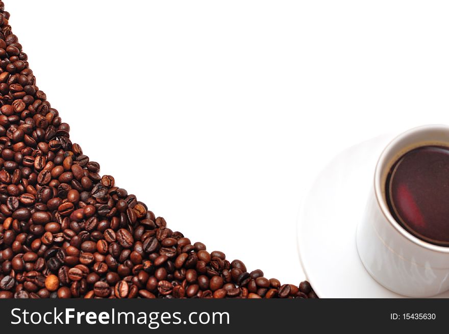 сoffee cup and grain on white background. сoffee cup and grain on white background