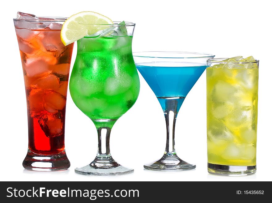 Alcohol cocktails on white background