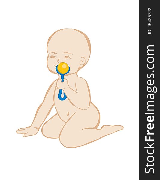 Toddler without clothes sitting and playing with rattle. Toddler without clothes sitting and playing with rattle