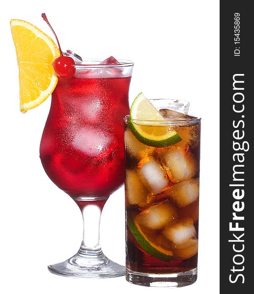 Cocktails with fruits on white background