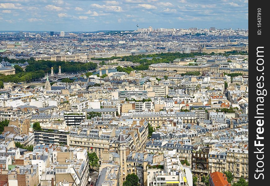 Aerial view of Paris with the Eiffel tower. Aerial view of Paris with the Eiffel tower