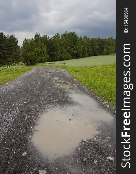 Puddles on a rural road
