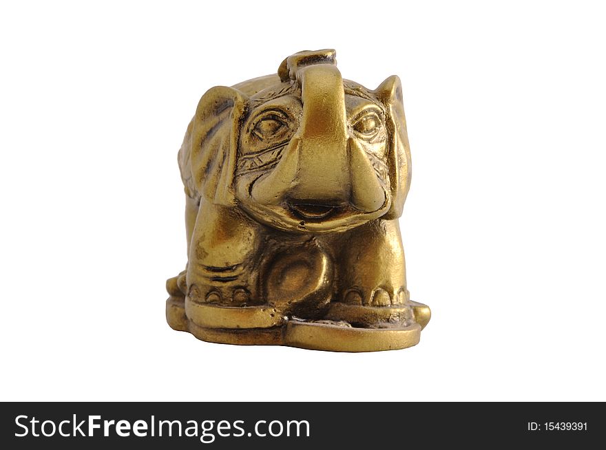 Ancient golden statue of an elephant front view