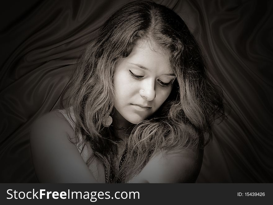 Young tender woman tint portrait. Young tender woman tint portrait