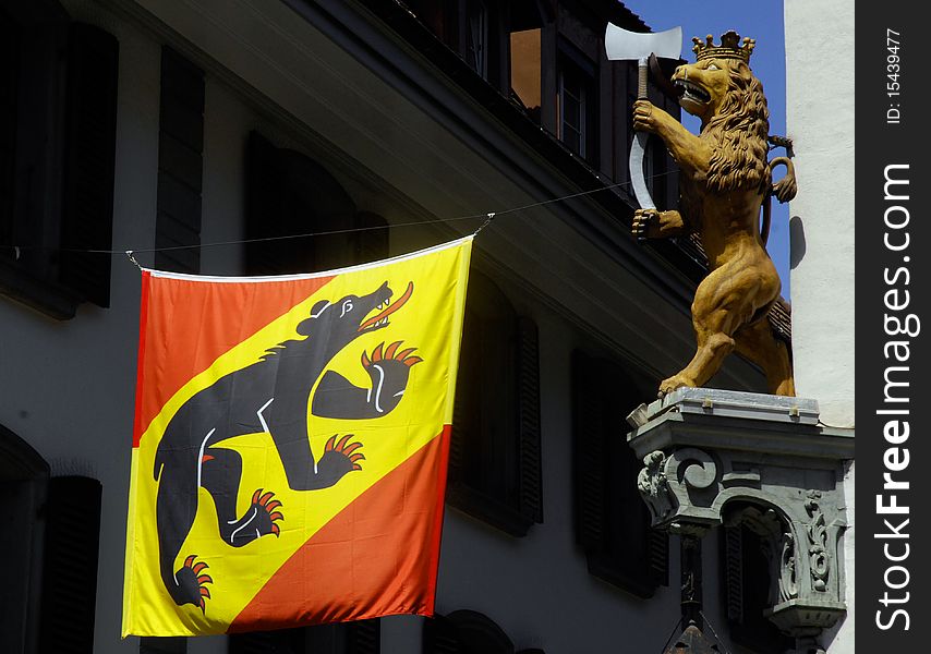 The banner of Bern seen in  Thun, Switzerland