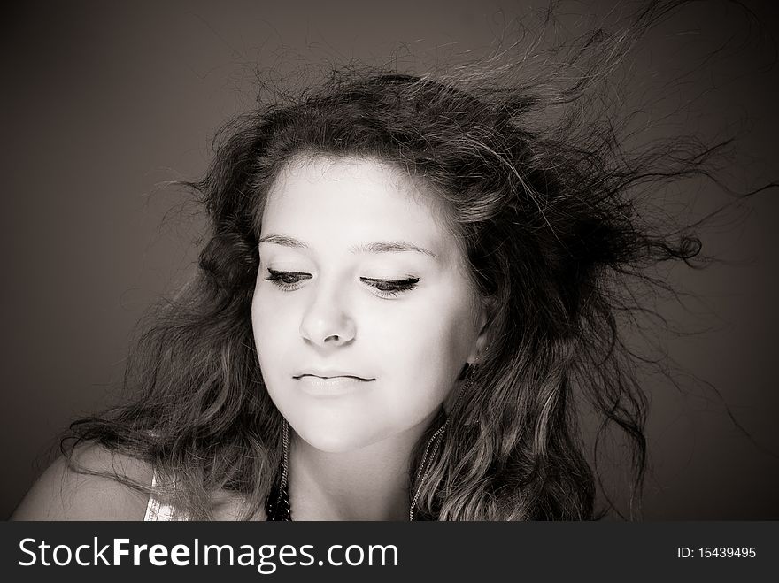 Young woman with mass in her hair. Young woman with mass in her hair