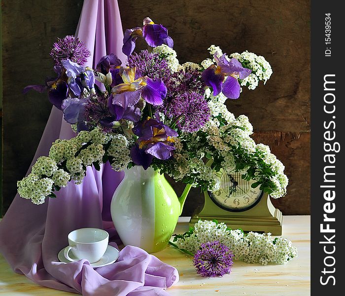 Still Life With Lilac Taffies And White Flowers