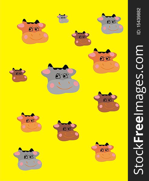 Small cows on a yellow background