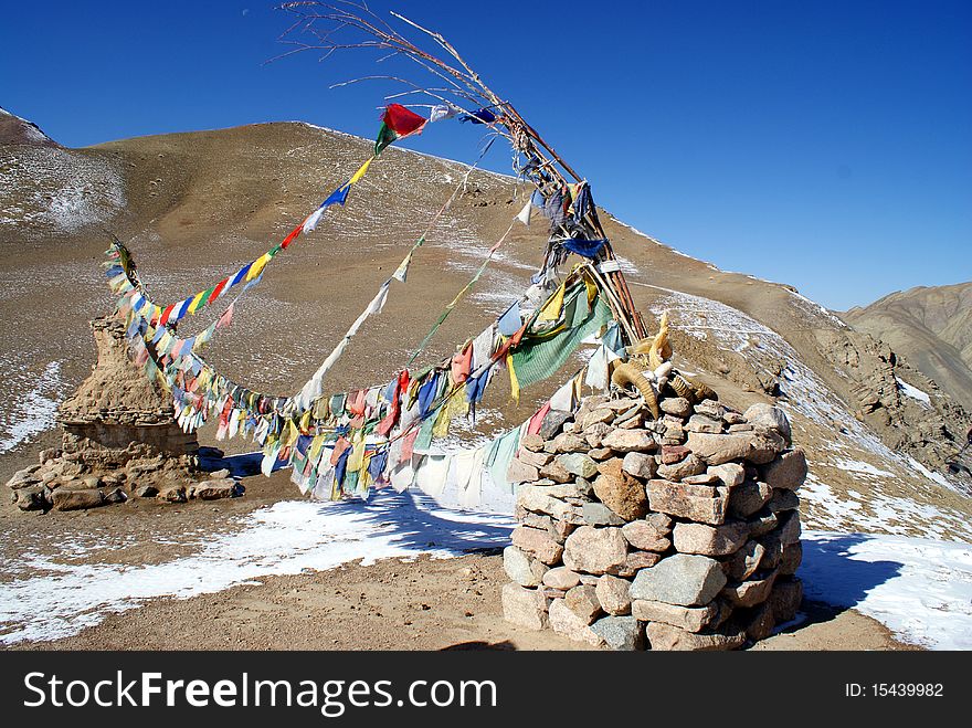 Buddhist colorful prayer-flags in Indian Ladakh. Buddhist colorful prayer-flags in Indian Ladakh