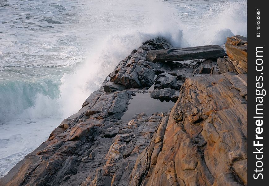 Waves crash upon Pemaquid Point