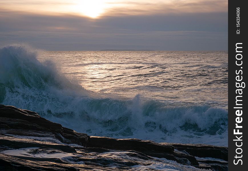 Aquamarine Sunrise Wave Crashes onto Pemaquid Point