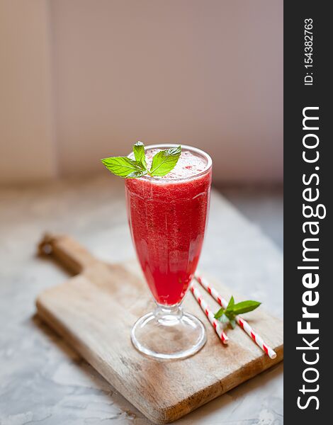 Fresh cold watermelon smoothie with mint