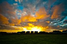 Colourful Sunset With Houses And Field Stock Photography Colourful Sunset With Houses And Field Stock Photography