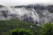 Waterfall Above Lovatnet Lake, Norway Royalty Free Stock Image