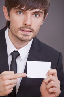 Businessman Pointing On Blank Visit Card Royalty Free Stock Photography Businessman Pointing On Blank Visit Card Royalty Free Stock Photography
